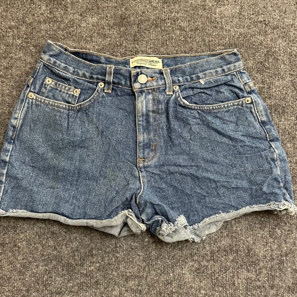 London Jean Denim Shorts Womens Size 6 Blue High Waisted Raw Hem Cotton Casual